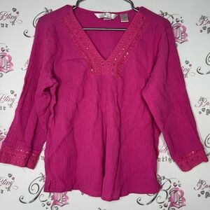 ALC classic top sequins boho beach pink knitted crochet accent detail shiny ✨